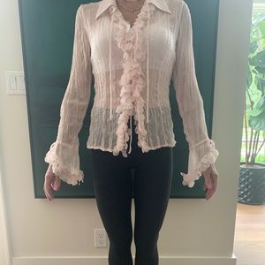 Sheer Ruffled Lt Pink Blouse - Size S